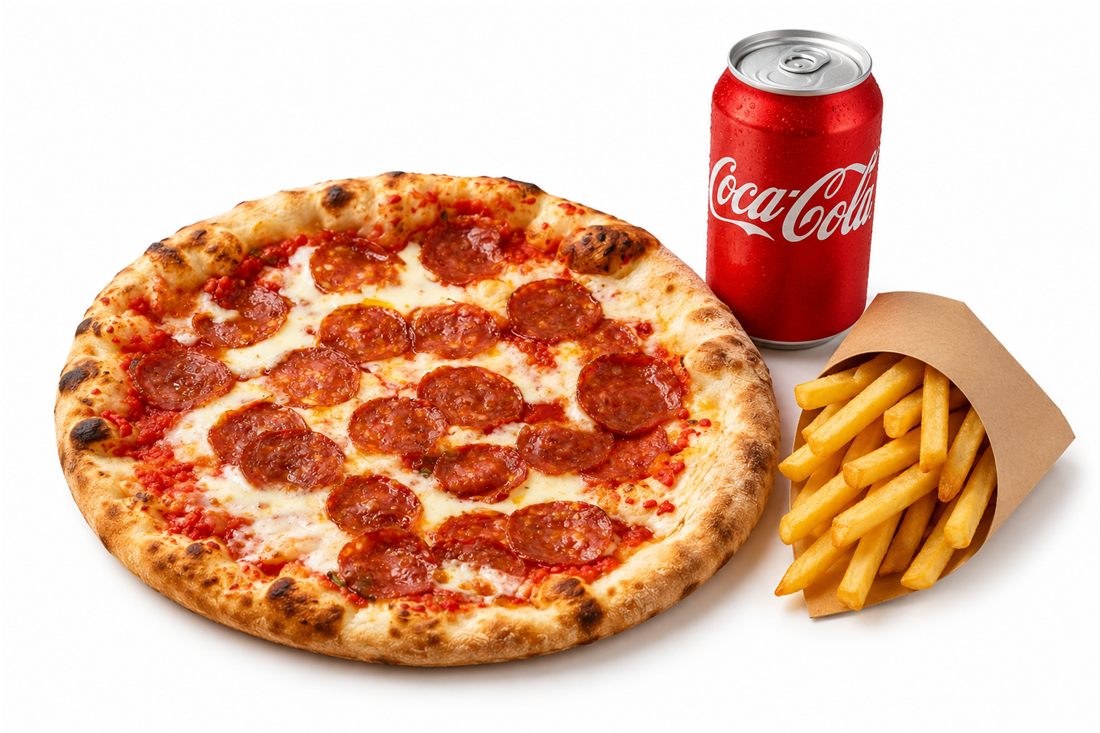 Combo Simple: pizza mediana, bebida y patatas fritas