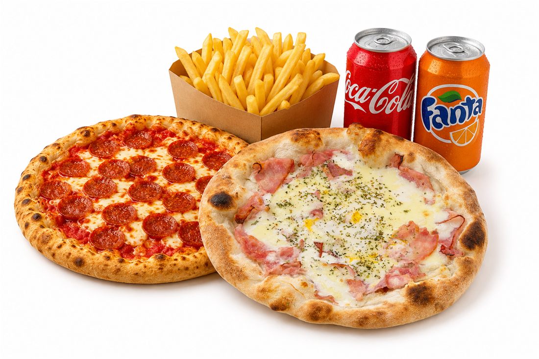 Combo Amigos: dos pizzas medianas, patatas y dos bebidas